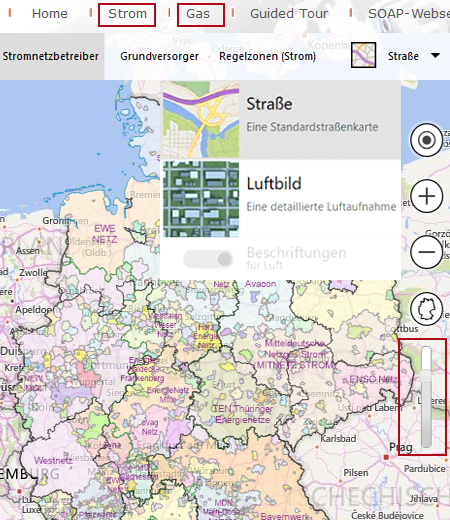 Zoomen und Verschieben der Kartenausschnitte, Schaltflaeche für Gesamtkarte Deutschland